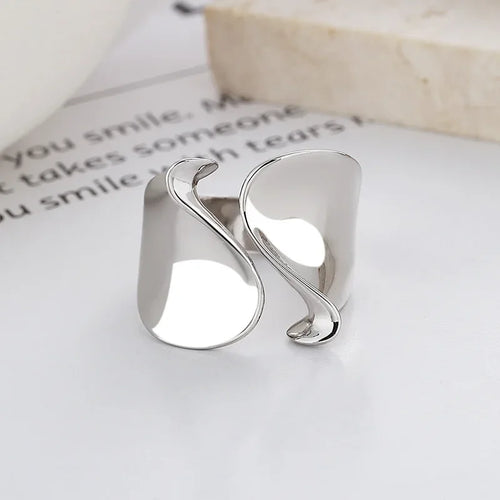 925 Sterling Silber Ringe für Frauen Paar Minimalistischer handgefertigter einfacher großer offener Ring Party Anti-Allergie Schmuck Weihnachtsgeschenke