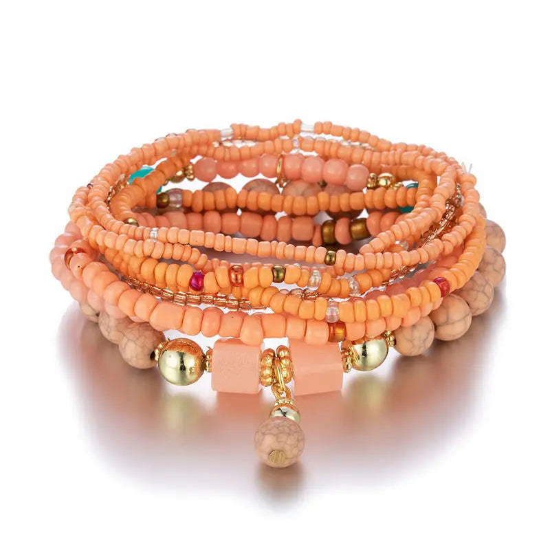 8er-Set Boho Bunte Reisperlen-Armbänder für Damen, elastische Perlenkette, Armreif, Mädchen, Modeschmuck-Accessoires