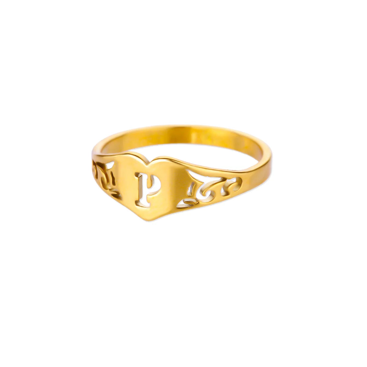 Anillos de corazón con letras iniciales huecas de moda para mujer, color dorado, acero inoxidable, anillo con letras de la A a la Z, regalo de joyería estética para boda