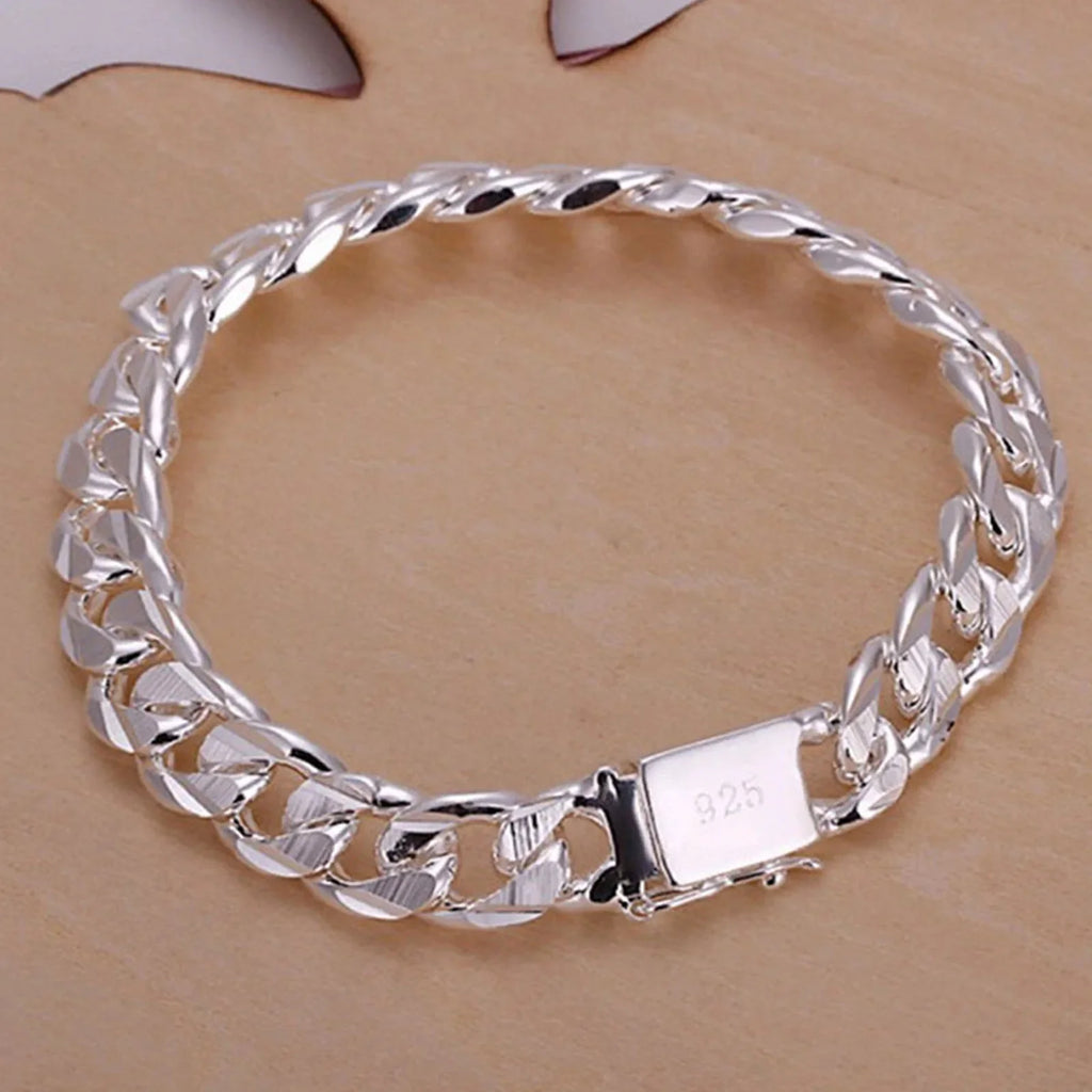 Neues High-End Damen Herren Feinsilberfarbenes Armband Mode Schmuck Geschenk Herren Quadrat Schöner Edelstein