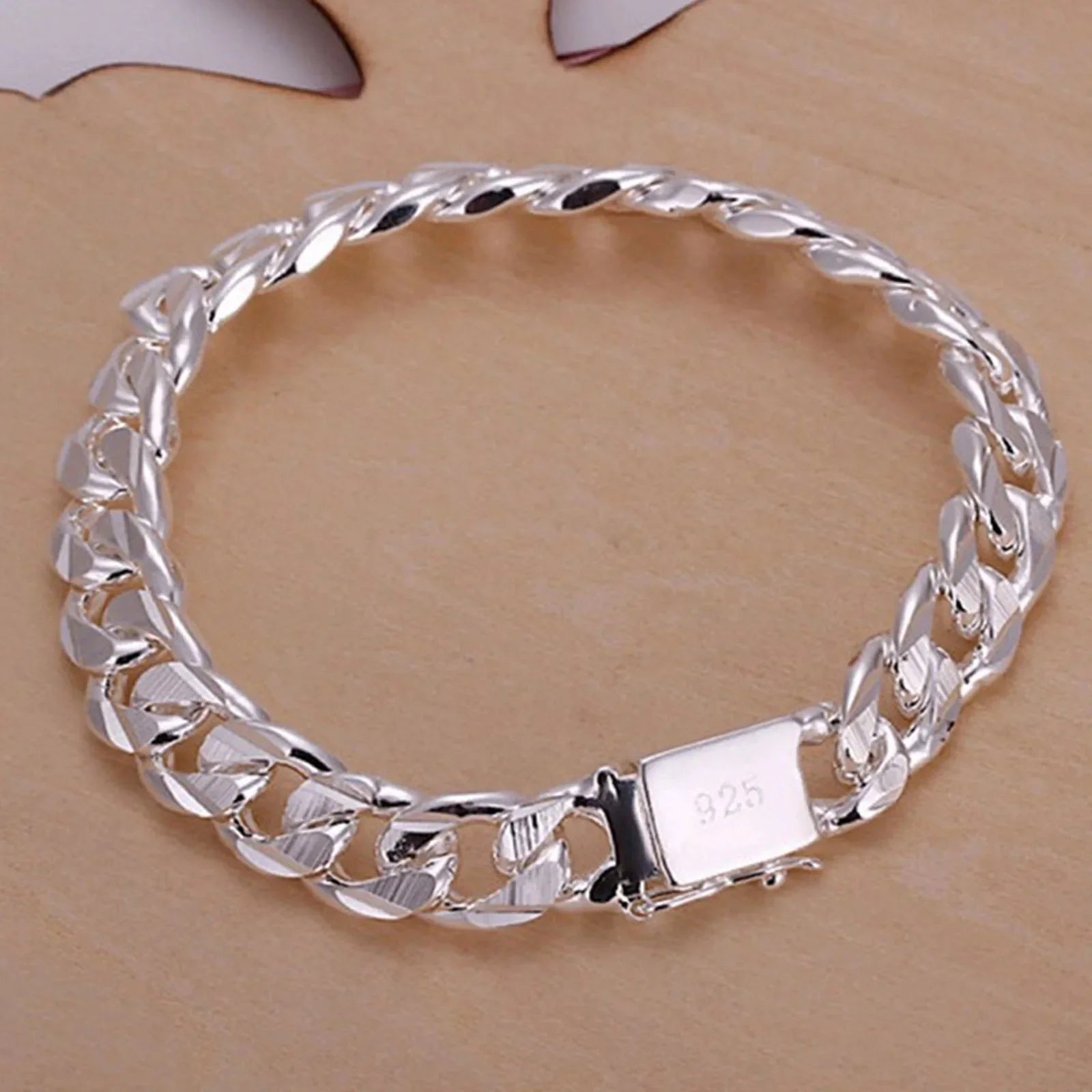 Neues High-End Damen Herren Feinsilberfarbenes Armband Mode Schmuck Geschenk Herren Quadrat Schöner Edelstein