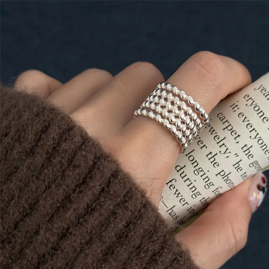 Anillo Nudo Cadena Plata de Ley 925 para Mujer, Anillo Ancho de Diseño Geométrico Rock Punk, Regalo de Joyería, Venta al por Mayor y Dropshipping