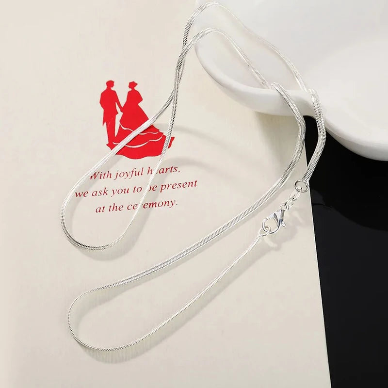 Cadena de Plata de Ley 925 para Collar de 16-30 pulgadas y 2 mm, dijes para fiesta de bodas, cadena plana de serpiente, linda para mujeres y hombres, moda para colgante