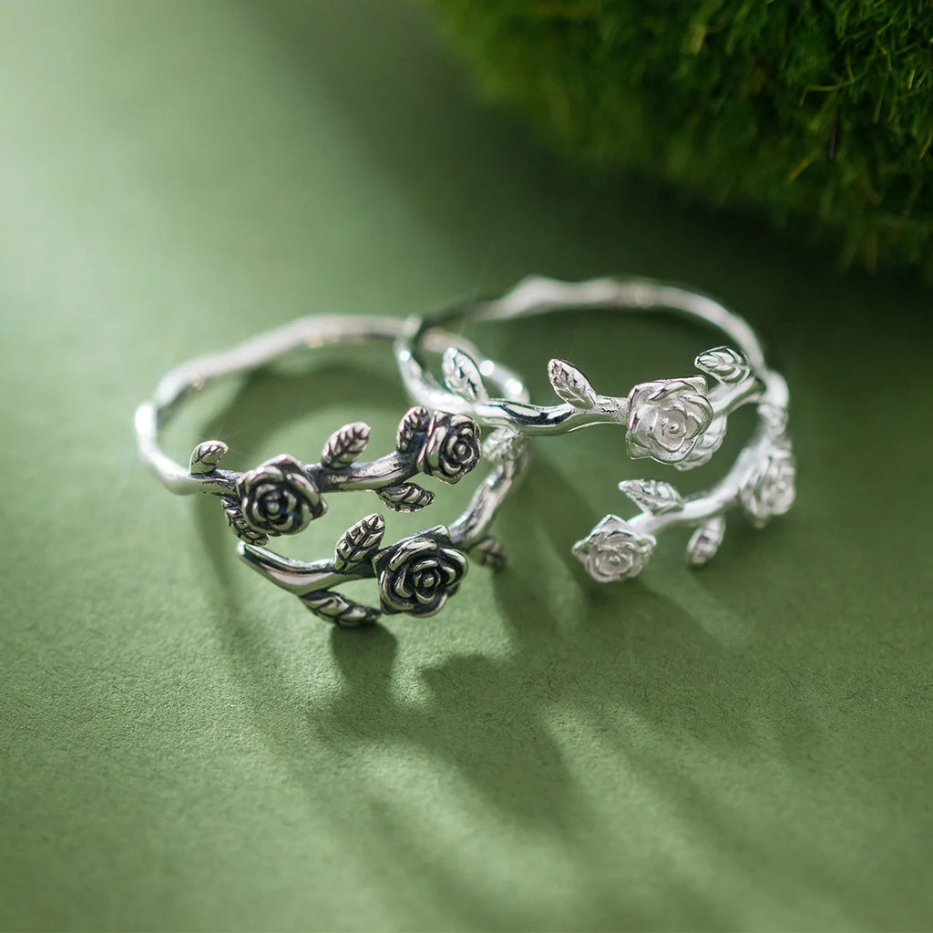 925 Sterlingsilber Rosenzweig Verstellbare Ringe für Frauen Verlobung Hochzeit Weibliche Luxus-Schmuck-Accessoires Schmuck
