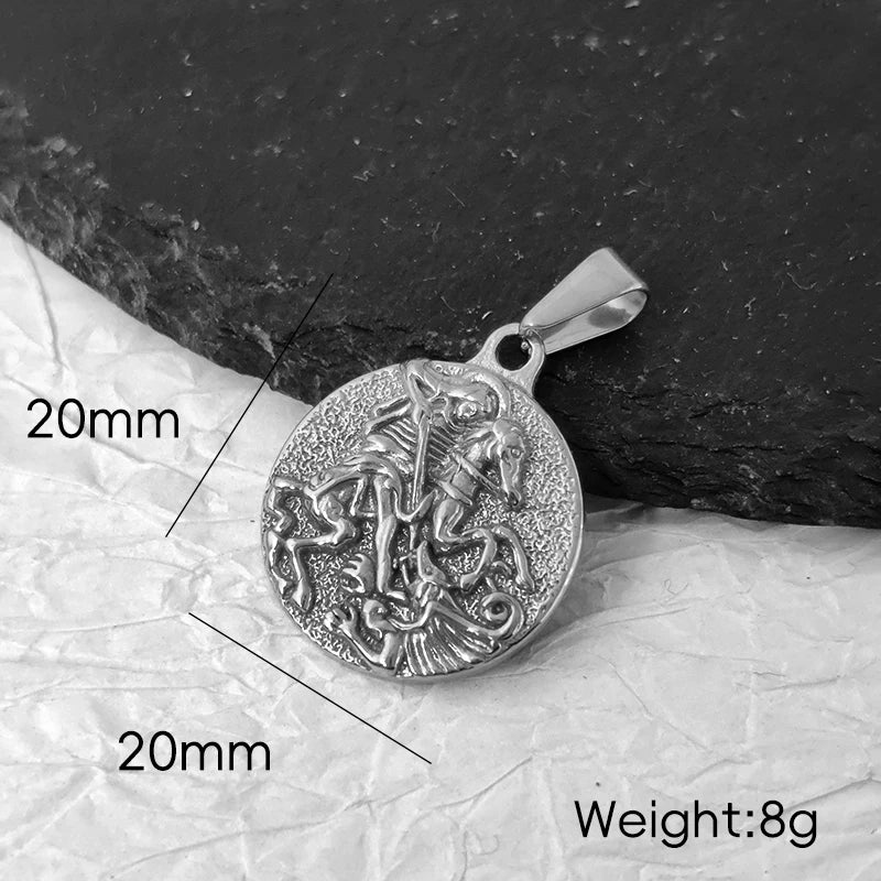 Joyas Impermeables Chapado en Oro de 18k Colgante de San Jorge Acero Inoxidable Colgante de Poseidón Búho Espartano Medalla Religiosa para Hombre