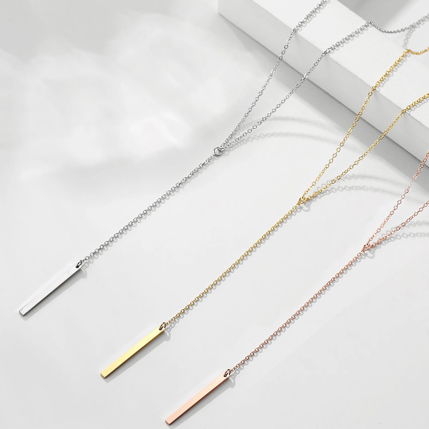 SUNIBI Vertical Bar Pendant Necklaces Stainless Steel Simple Long Lariat Chain Minimalist Dangle Necklace for Women Jewelry Gift