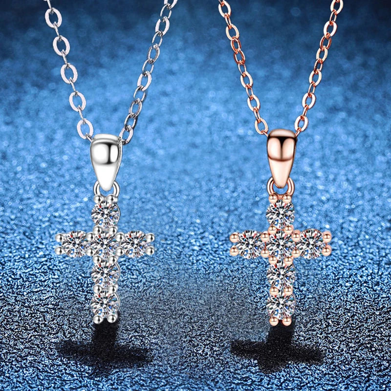NeeTim Collar de Cruz de Moissanita D VVS1 de 3 mm para Mujer, Diamante de Laboratorio, Plata de Ley 925, Colgante de Boda, Collares Certificados