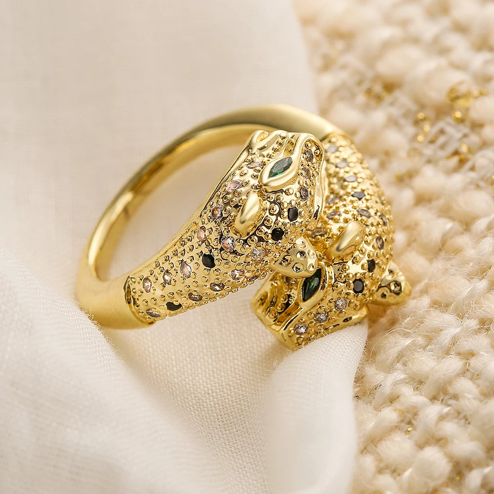 NEWBUY Neue hochwertige vergoldete Zirkon-Hip-Hop-Ringe Mode zarter Leopardenring Damen Party Schmuck Accessoires