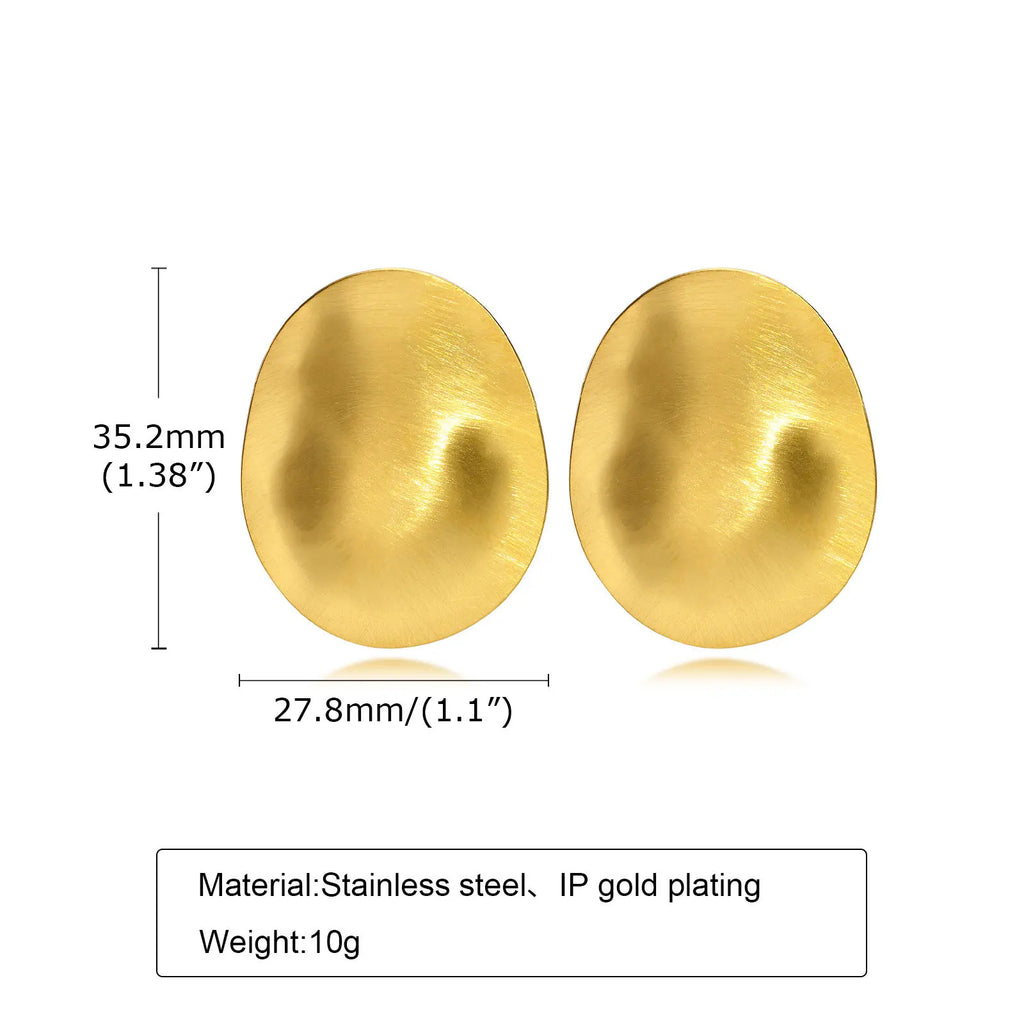 Pendientes de tuerca ovalados irregulares elegantes de acero inoxidable grande mate para mujer