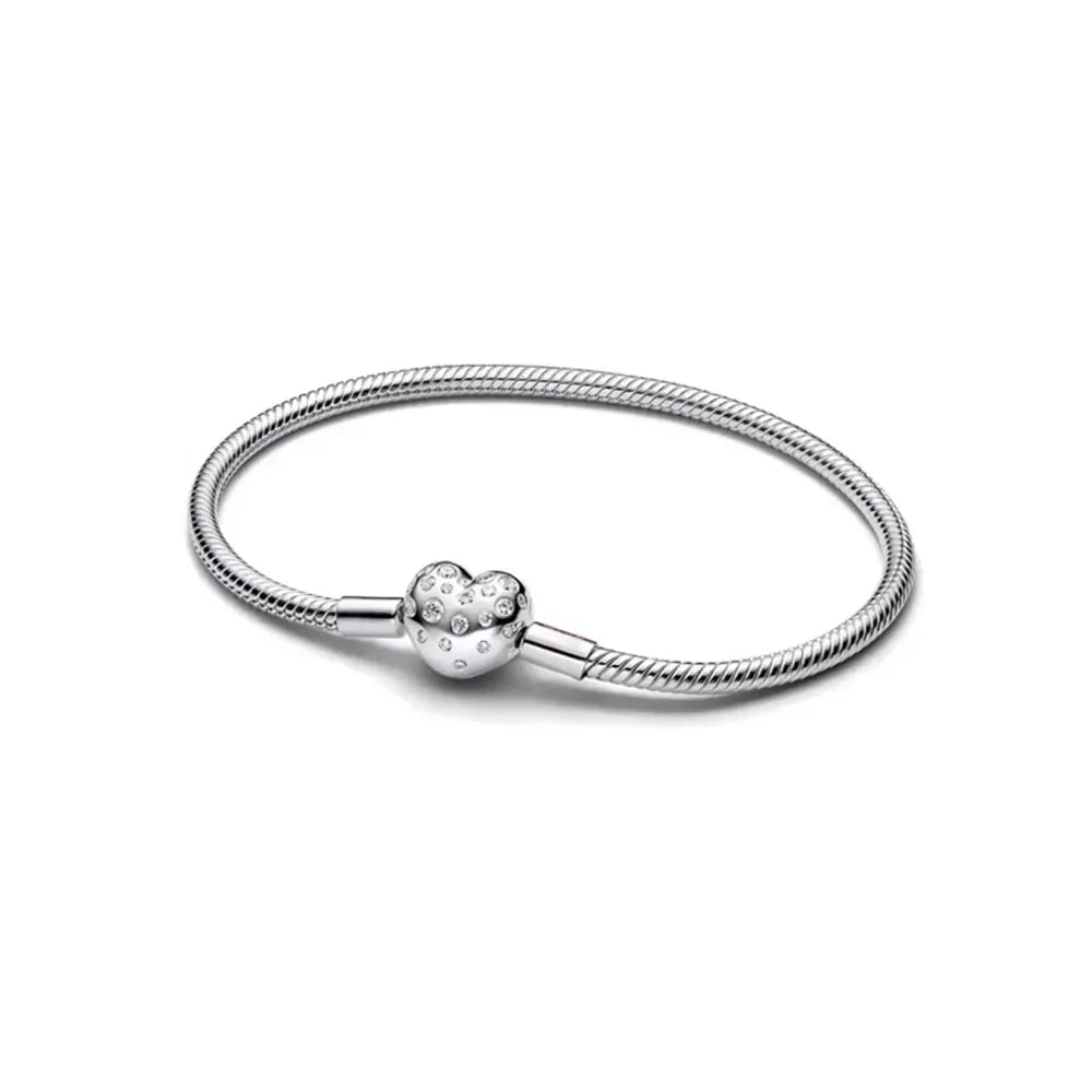 925 Sterling Silber Armbänder Herz Pavé Rot Blume Stern Clip Schlangenkettenarmband Liebe Armreifen DIY Feiner Schmuck