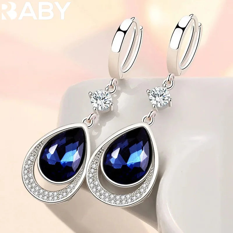 925 Sterlingsilber Schmuck Ovale Edelsteine Wassertropfen Ohrringe für Frauen Smaragd Saphir Zirkon Verlobung Ohrschmuck