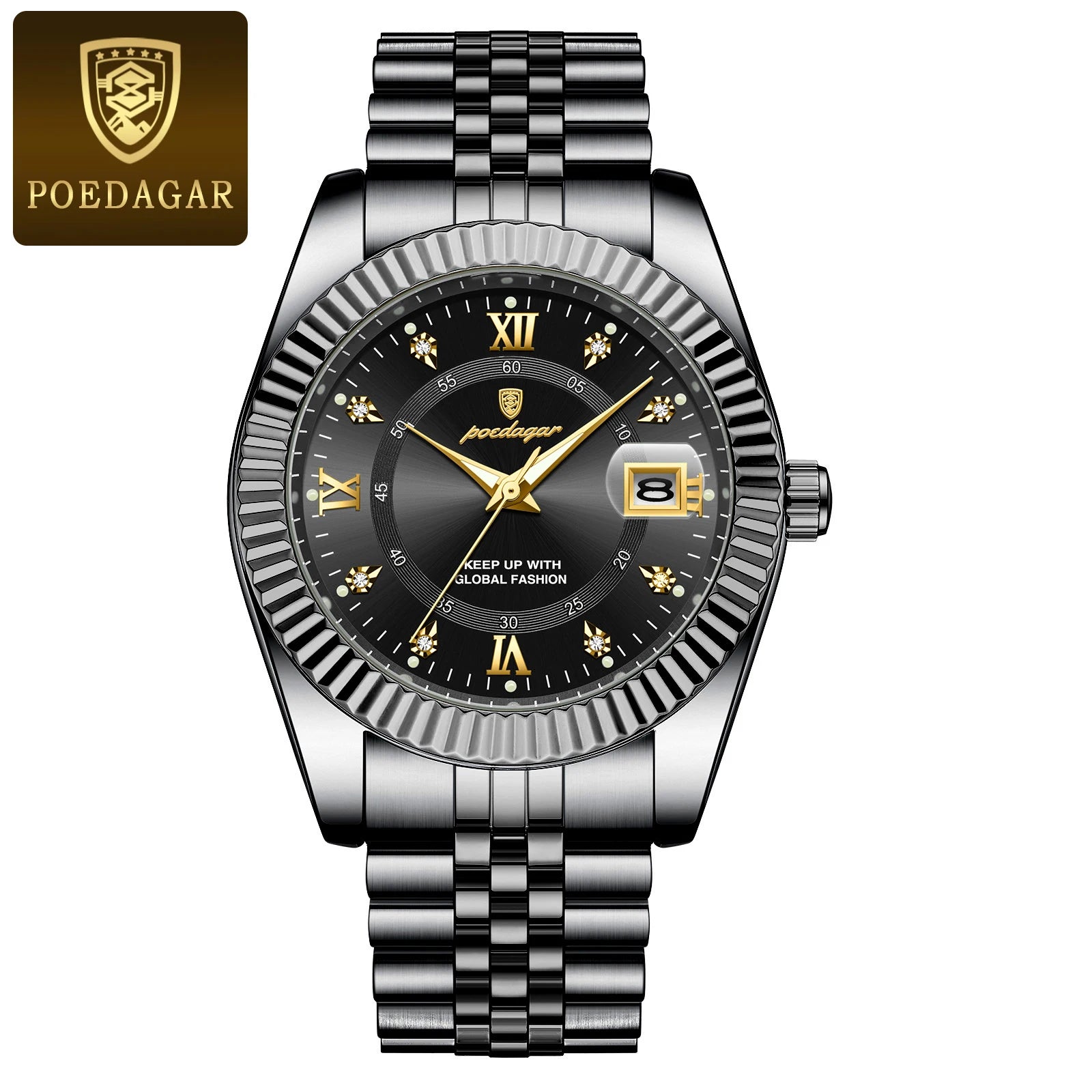 Relojes de cuarzo clásicos de lujo POEDAGAR para hombre, de acero inoxidable, con fecha, resistentes al agua, luminosos, a la moda, de negocios, para hombre