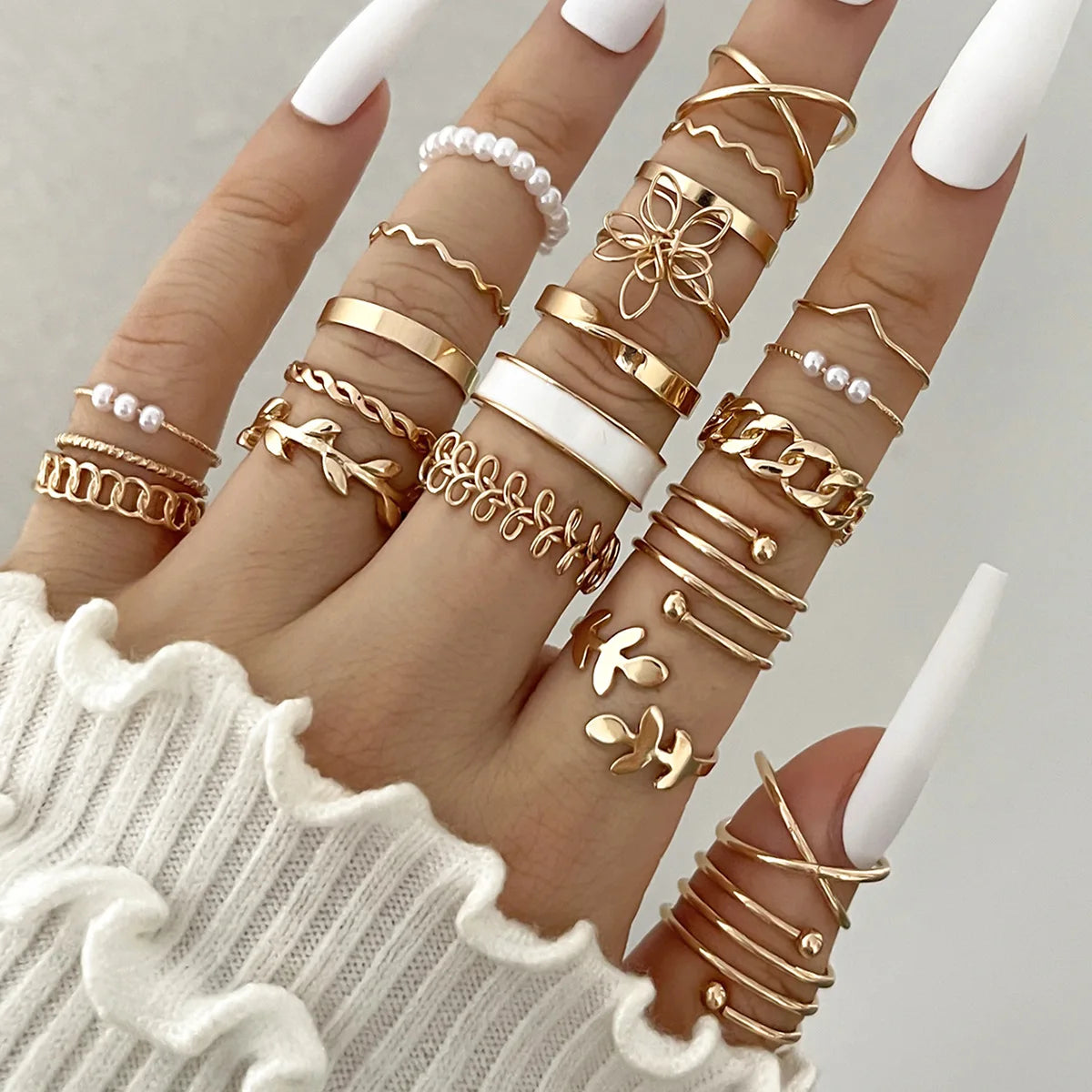 Mode Einfache Welle Gelenkringe Set für Frauen Kristall Herz Form Gold Silber Farbe Ring Weiblicher Party Schmuck