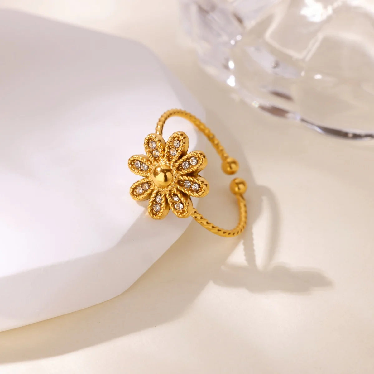 Luxus Zirkon Geometrische Ringe für Frauen Edelstahl Gold Farbe Offener Ring Trendige Hochzeit Party Ästhetischer Schmuck Geschenk Femme