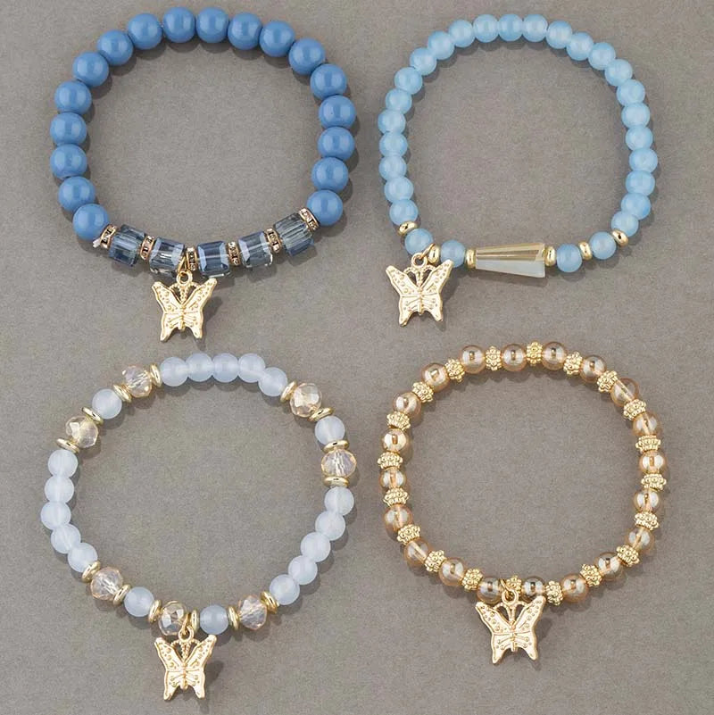 4 Stück Böhmisches Schmetterlings-Charm-Armband-Set für Damen, Kristallperlen, Kettenarmreif, weibliche Mode-Party-Schmuckgeschenk