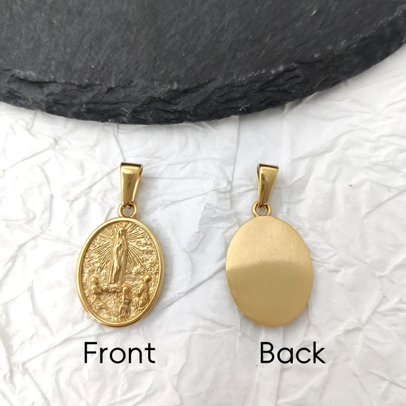 Collar con Colgante de Hip Hop Jesús y la Virgen María - Joyería de Acero Inoxidable con Chapado en Oro de 18K PVD para Regalo de Hombre