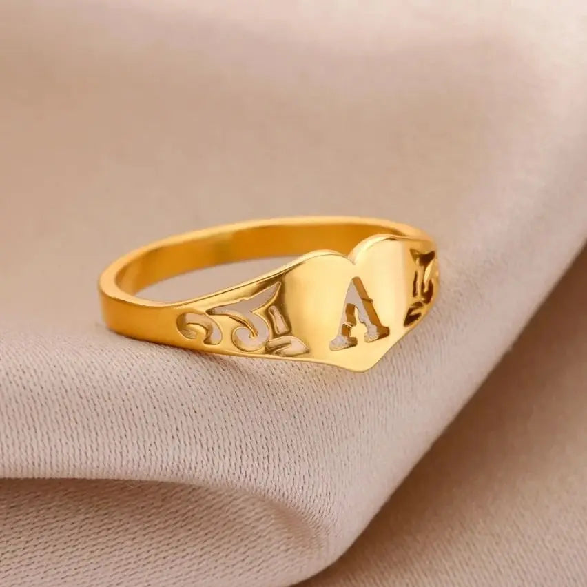 Anillos de corazón con letras iniciales huecas de moda para mujer, color dorado, acero inoxidable, anillo con letras de la A a la Z, regalo de joyería estética para boda