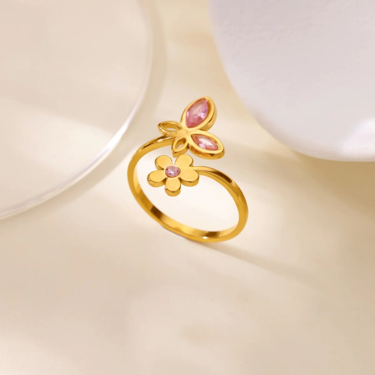 Luxus Zirkonia Schmetterlingsblumenringe für Frauen Edelstahl Goldfarbe Günstiger Ring Mode Hochzeits-Paar y2k Schmuck anillos