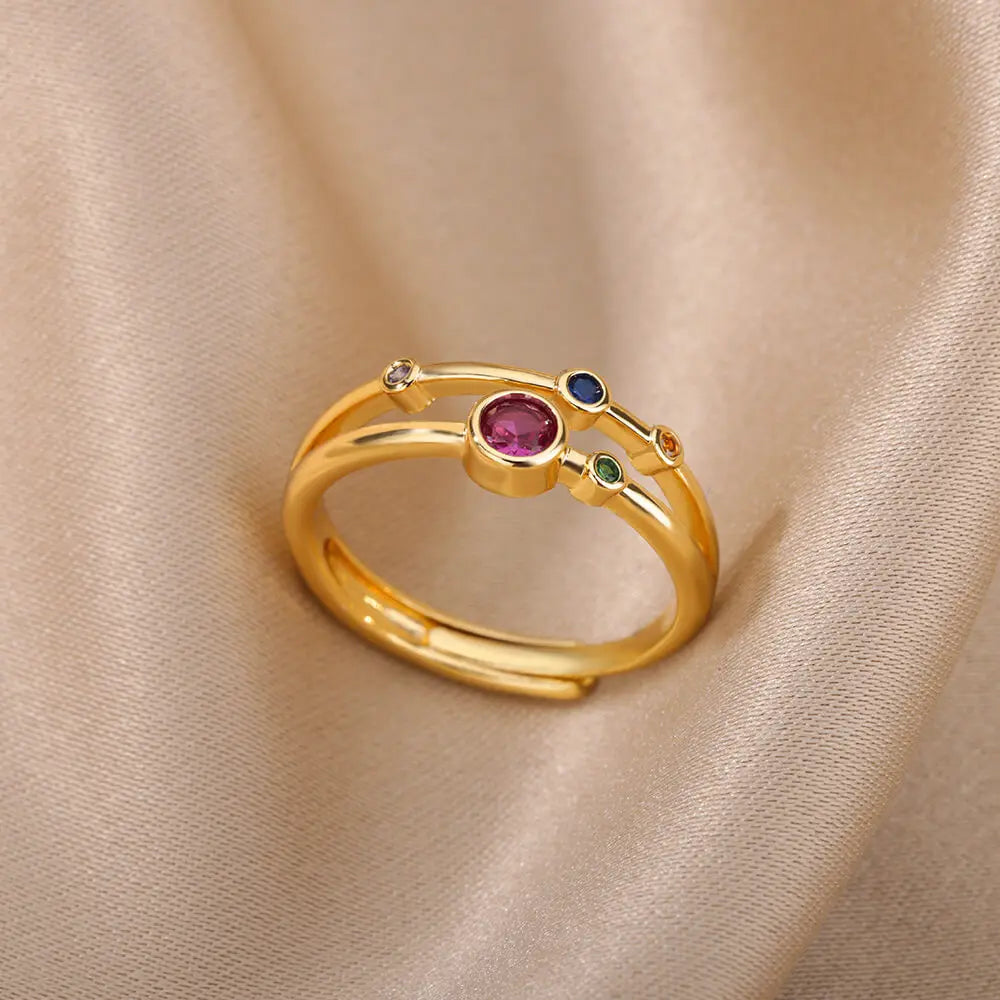 Bunte Zirkon runde Steinringe für Frauen Edelstahl Goldfarbe Fingerring Hochzeit Ästhetischer Schmuck Geschenk Bijoux Femme