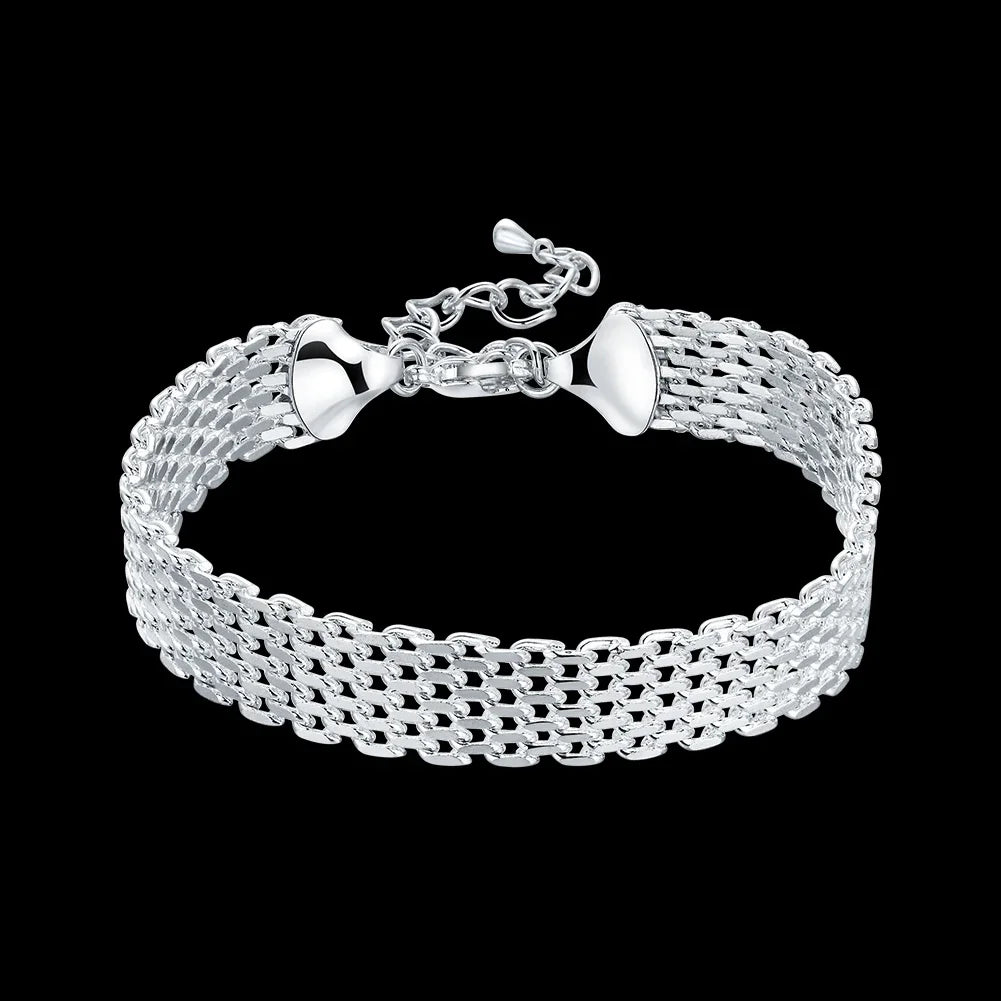 20,32 cm 18K Goldarmband 5MM seitliches Kettenarmband für Frauen Männer Mode Hochzeit Verlobung 925 Sterlingsilber Schmuck Geschenke