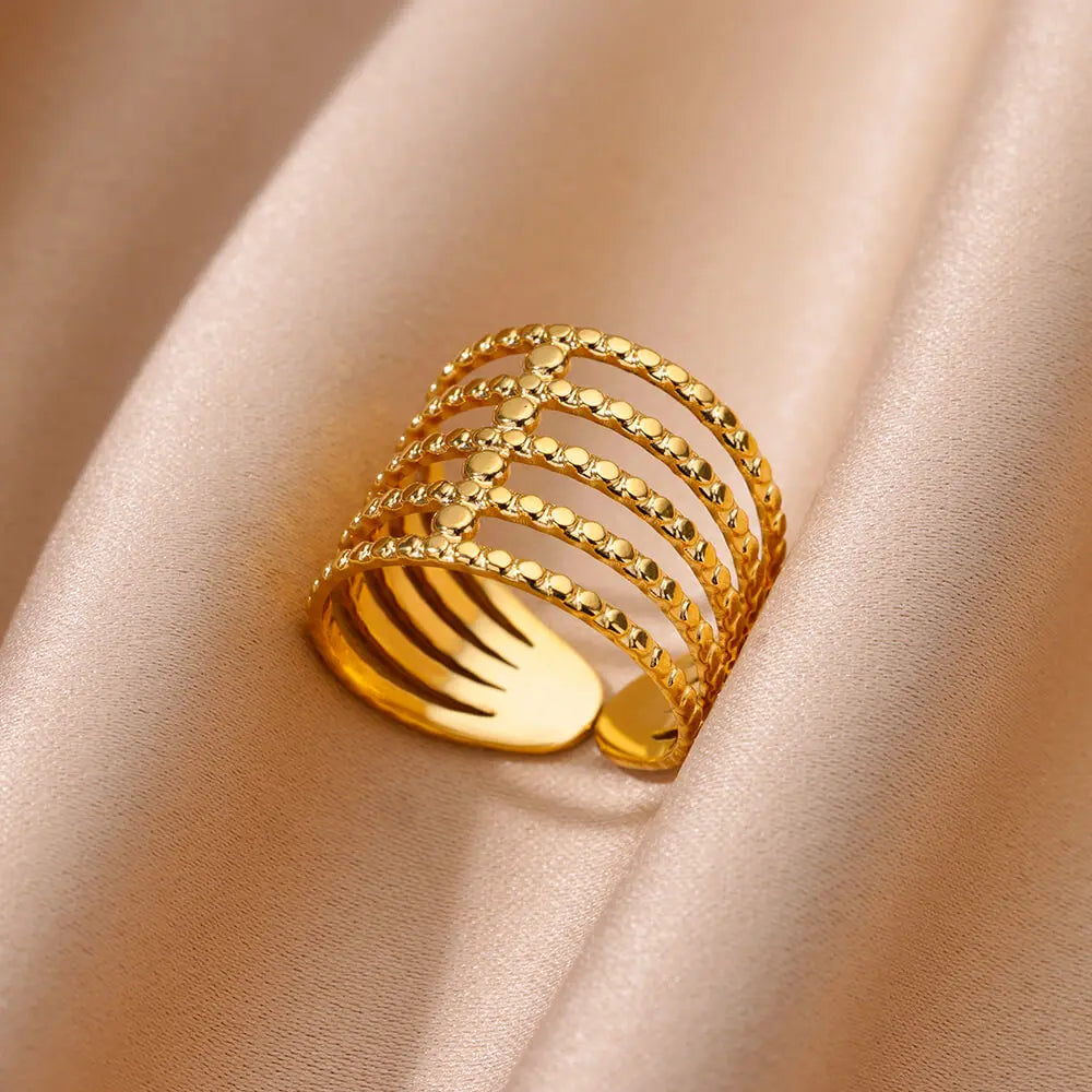 Edelstahl Blumenringe für Frauen Goldfarbe Muschel Seestern Mehrschichtiger Aushöhlungsring Modeschmuck Hochzeitsgeschenke