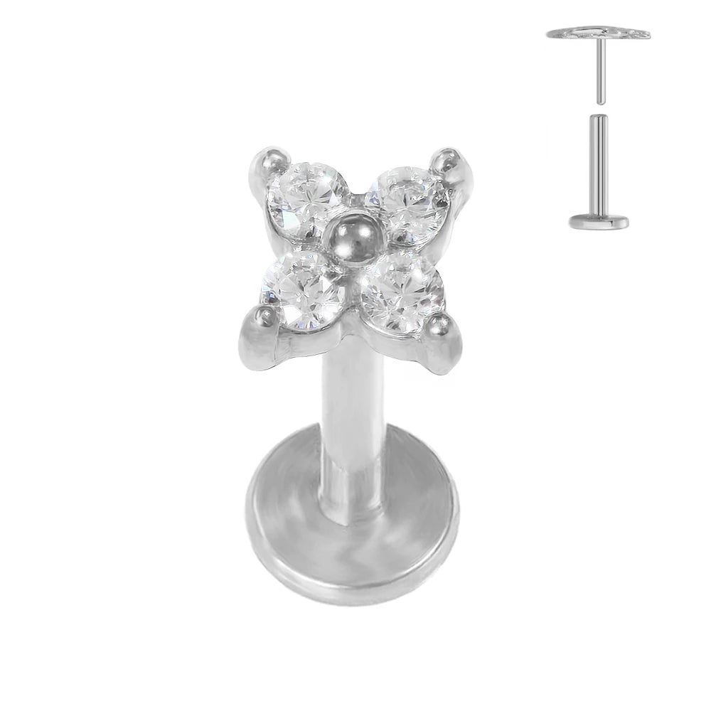 ASTM F136 G23 Titan Blattzweig Push-In Threadless Labret Piercing 16/18/20G Ohrstecker Knorpel Großhandel Körperschmuck