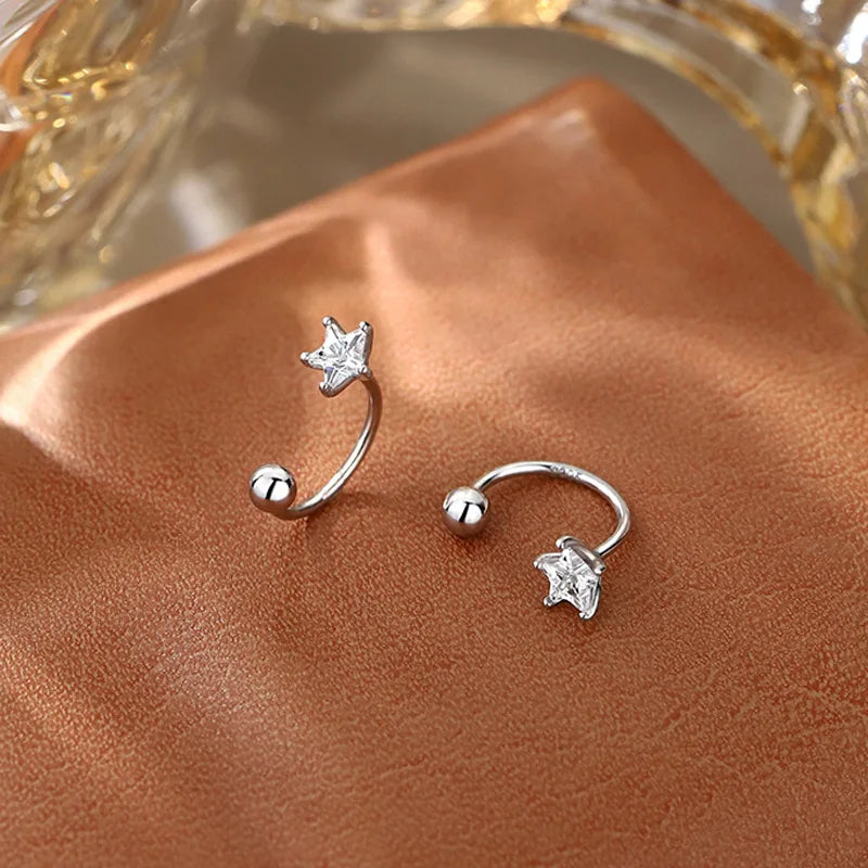 Pendientes de personalidad de plata 925 con destellos de estrella y cristales, pequeños y frescos, para mujer, nueva tendencia 2022