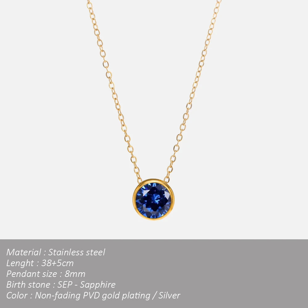 SUNIBI Edelstahl Geburtsstein-Halskette für Damen, goldfarben, Brautschmuck, Designer-Anhänger, Halsketten, Geburtstagsgeschenk, Großhandel