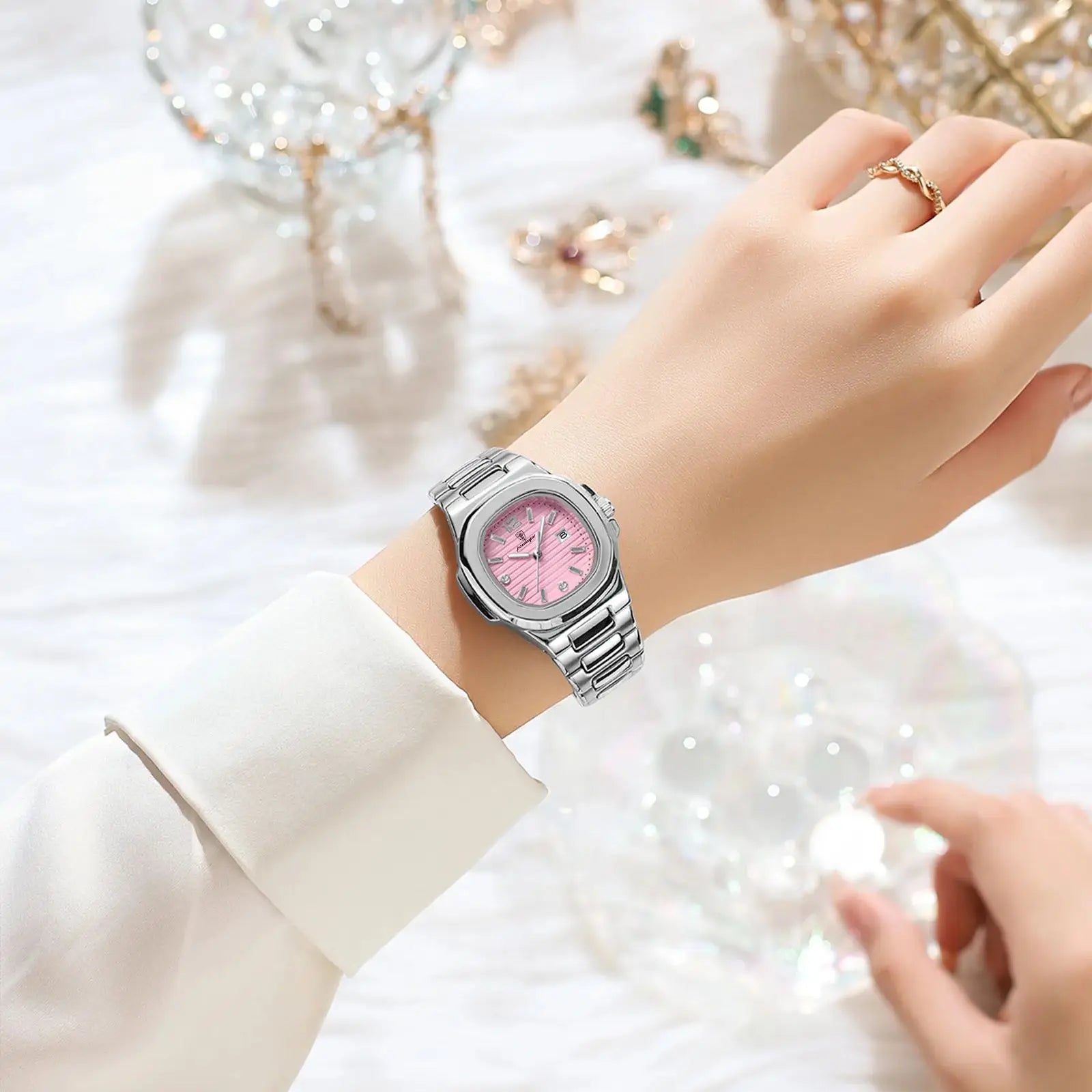 POEDAGAR Reloj de pulsera cuadrado de moda para mujer, luminoso, impermeable, con fecha, de cuarzo de lujo de alta calidad para mujer Reloj