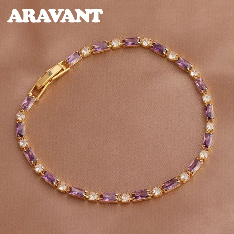 Aravant 925er Silber 18K Gold Amethyst Armband Kette für Damen Modeschmuck