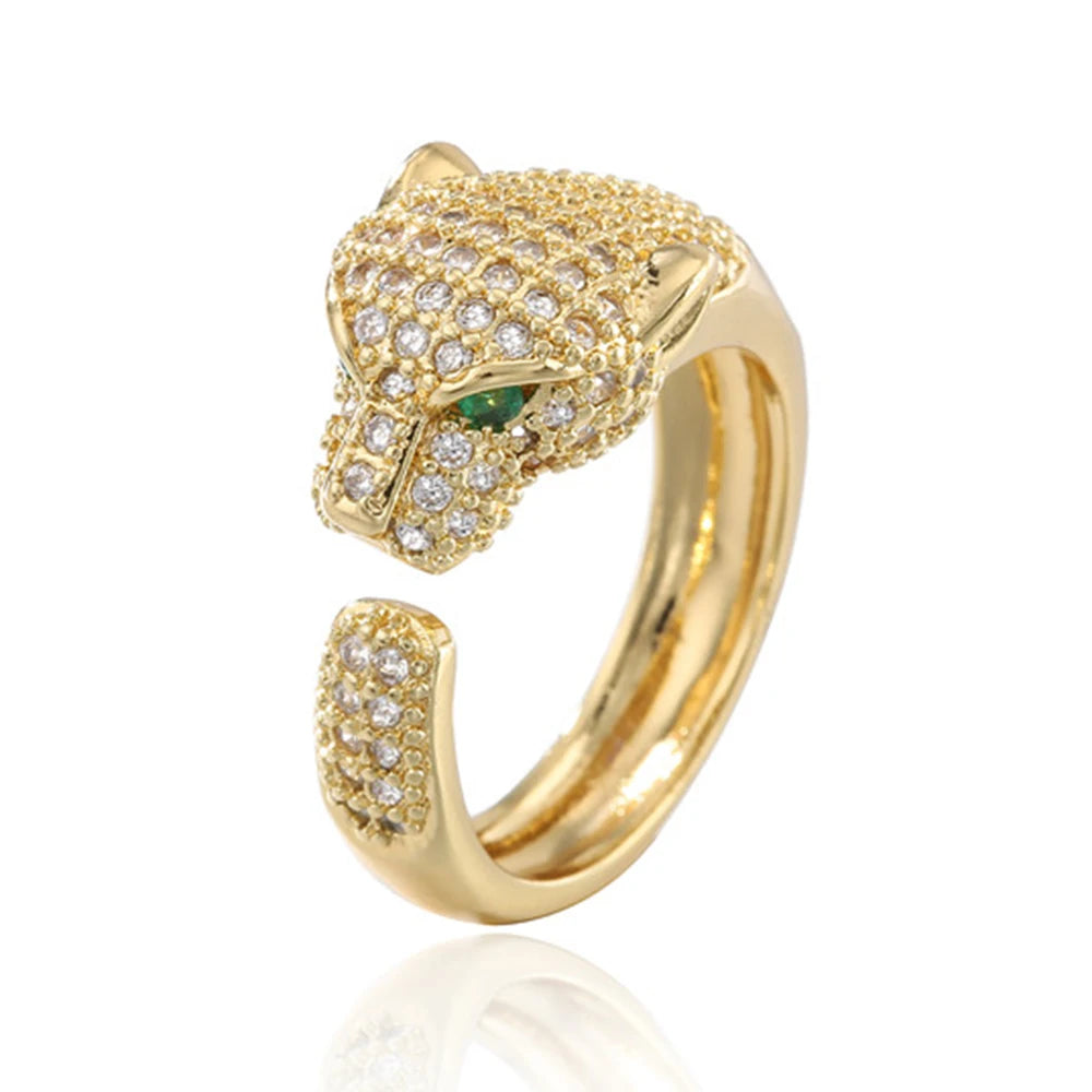 NEWBUY Hochwertiger Modeschmuck Großer Tierring für Frauen Mädchen Party Schmuck Goldfarbe Zirkon Leopard Offener Ring Großhandel