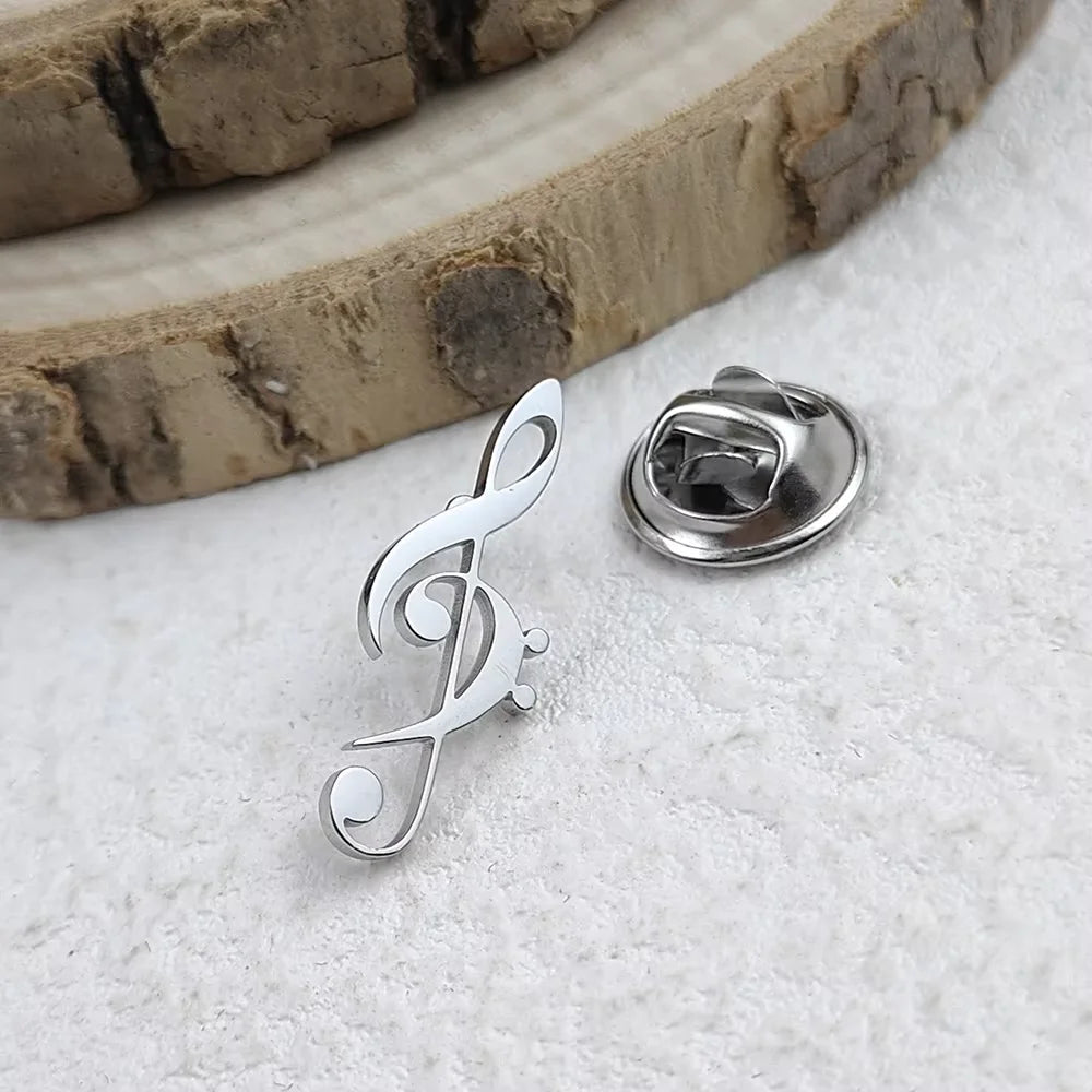New music symbol men's lapel pin, 316L stainless steel gold-plated badge, black brooch for suit accessories, gift for father