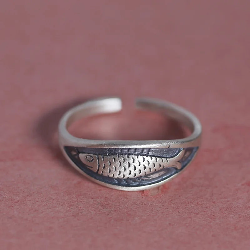 Nuevo en Anillos ajustables de plata esterlina 925 con diseño de pez para mujer, anillos de compromiso para damas, regalos de joyería, joyería femenina, plata 925
