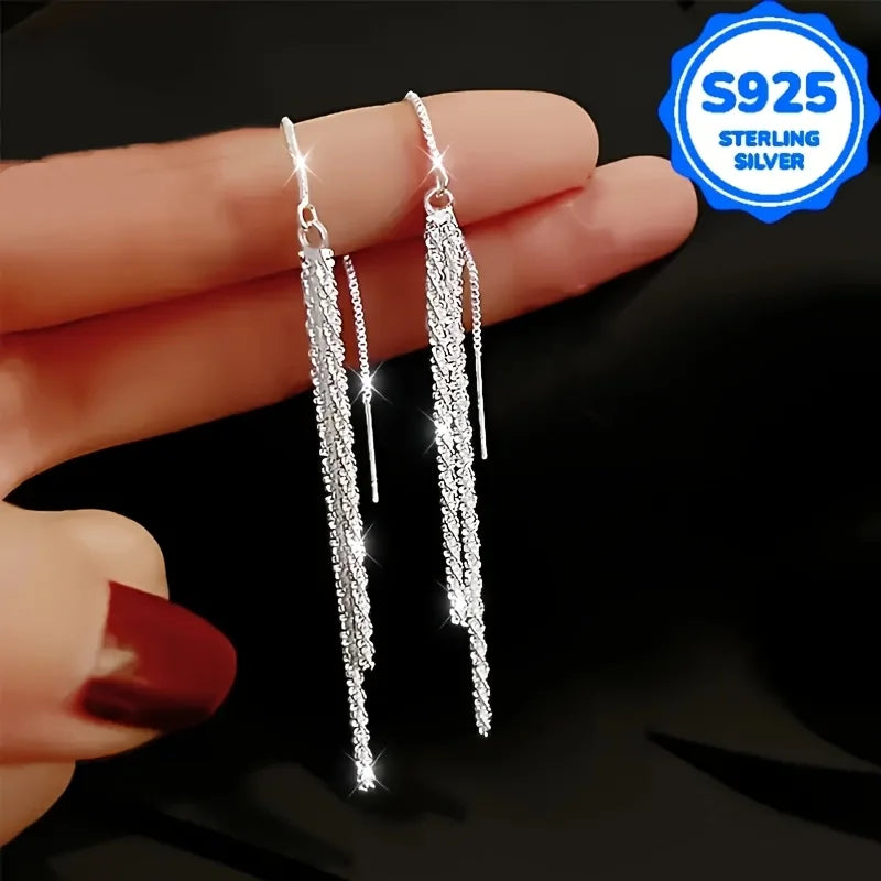 Un par de 2 piezas, pendientes colgantes de moda para mujer, estilo bohemio retro, plata S925 hipoalergénica, pendientes largos brillantes