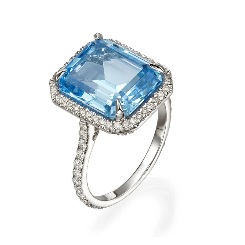 Anillo de boda nupcial de plata de ley 925, hermoso para mujer, cristal de piedra grande, circonita cúbica AAA, joyería elegante y llamativa