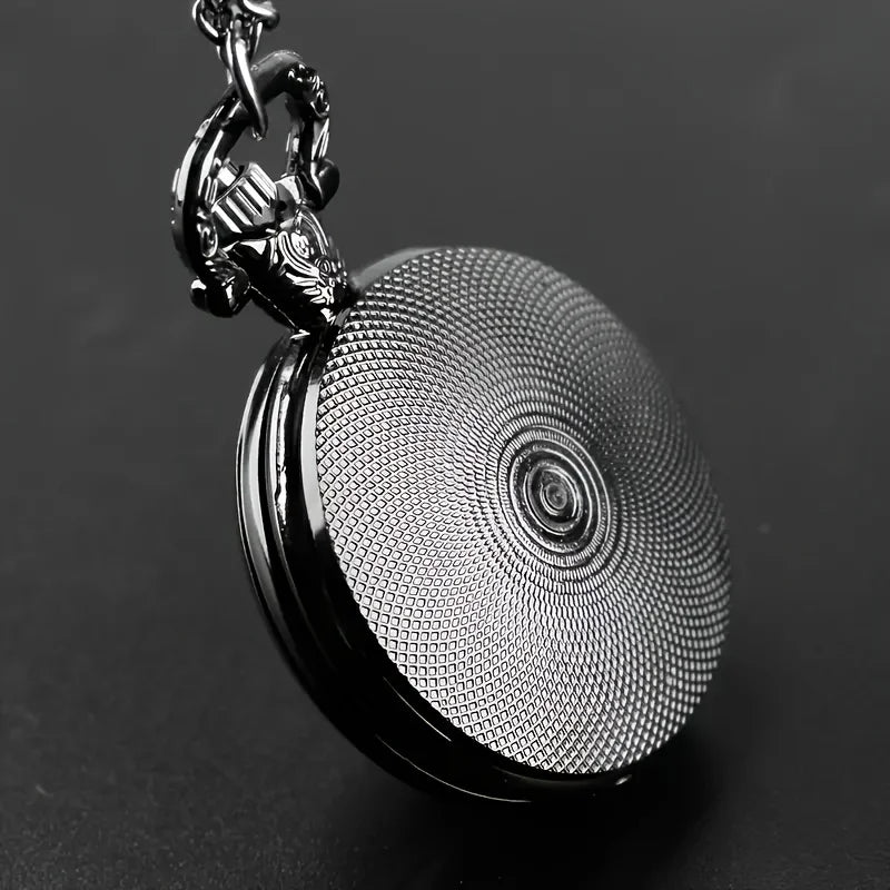 Vintage Black Motorcycle Quartz Pocket Watch, Necklace Pendant With World Time Feature,  Ideal Gift For Men & Women and Kids
