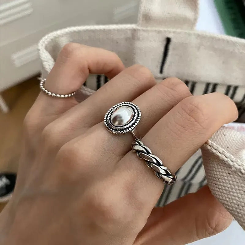 925 Sterling Silber Ringe Paare Accessoires INS Fashion Vintage Twist Design Runde Form Geometrischer Thai-Silber Schmuck