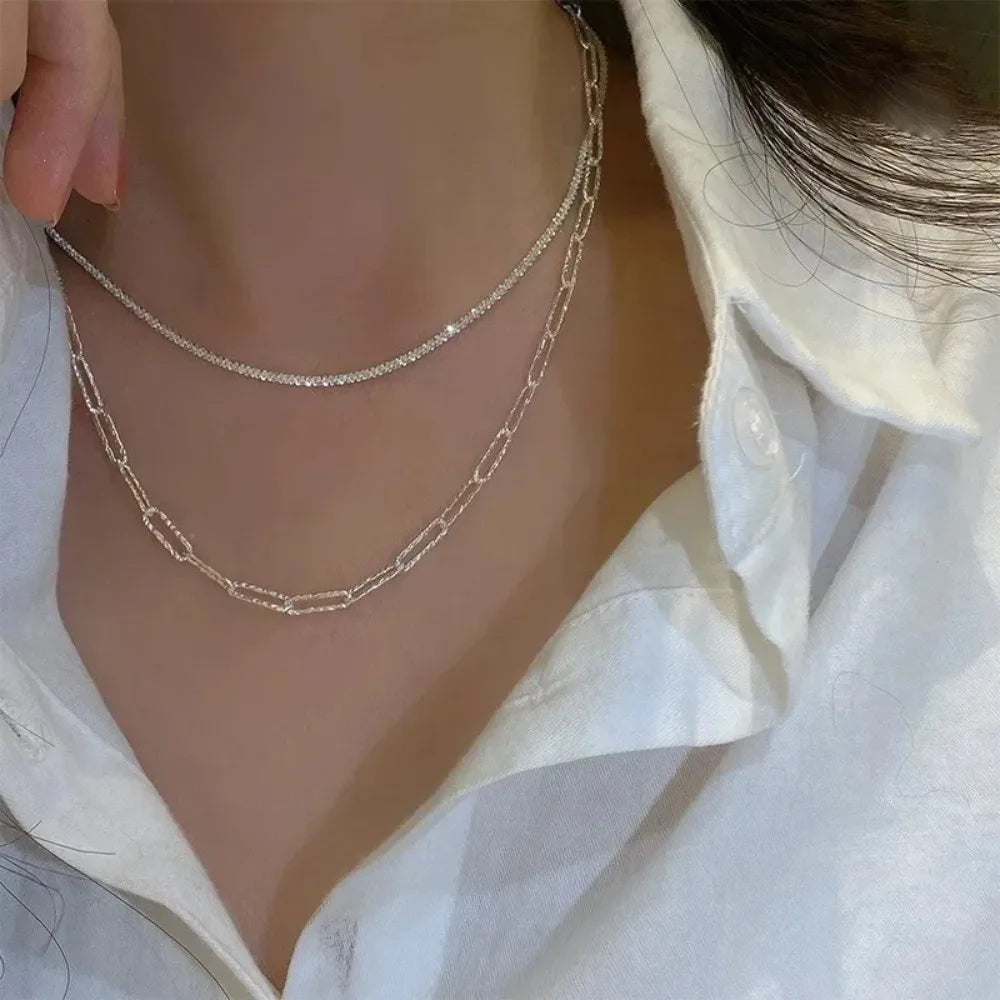 Nuevo collar de mariposa brillante, collar de cadena de clavícula de doble capa exquisito para mujer, joyería de regalo para mujer