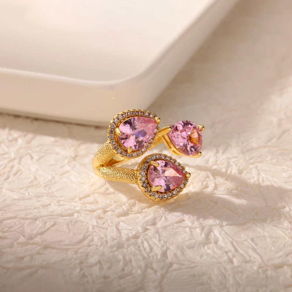 Luxuriöse bunte Zirkonringe für Damen, modischer goldfarbener Edelstahl-Offener Fingerring, Hochzeitsparty, ästhetischer Schmuck, Geschenk