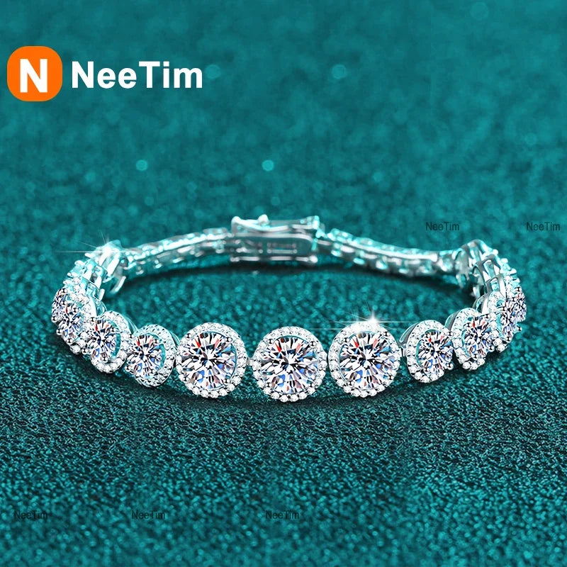NeeTim D Color Moissanit Tennisarmband 925 Sterling Silber mit Weißgold vergoldet Glänzende Armbänder Kette für Frauen Großhandel