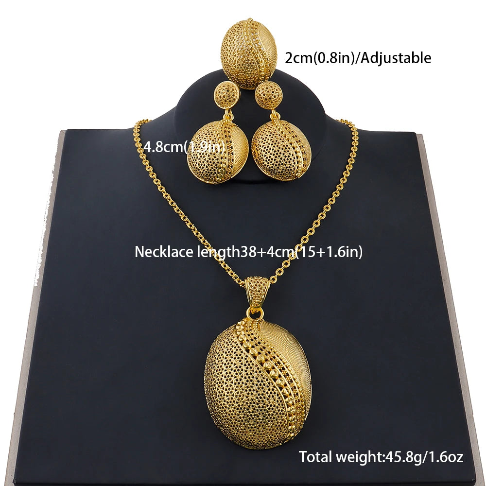 24 Karat goldfarbenes Party-Halskette-Ohrringe-Ringe-Set, luxuriöse Goldschmuck-Sets für Damen, Hochzeitsfeier-Accessoires