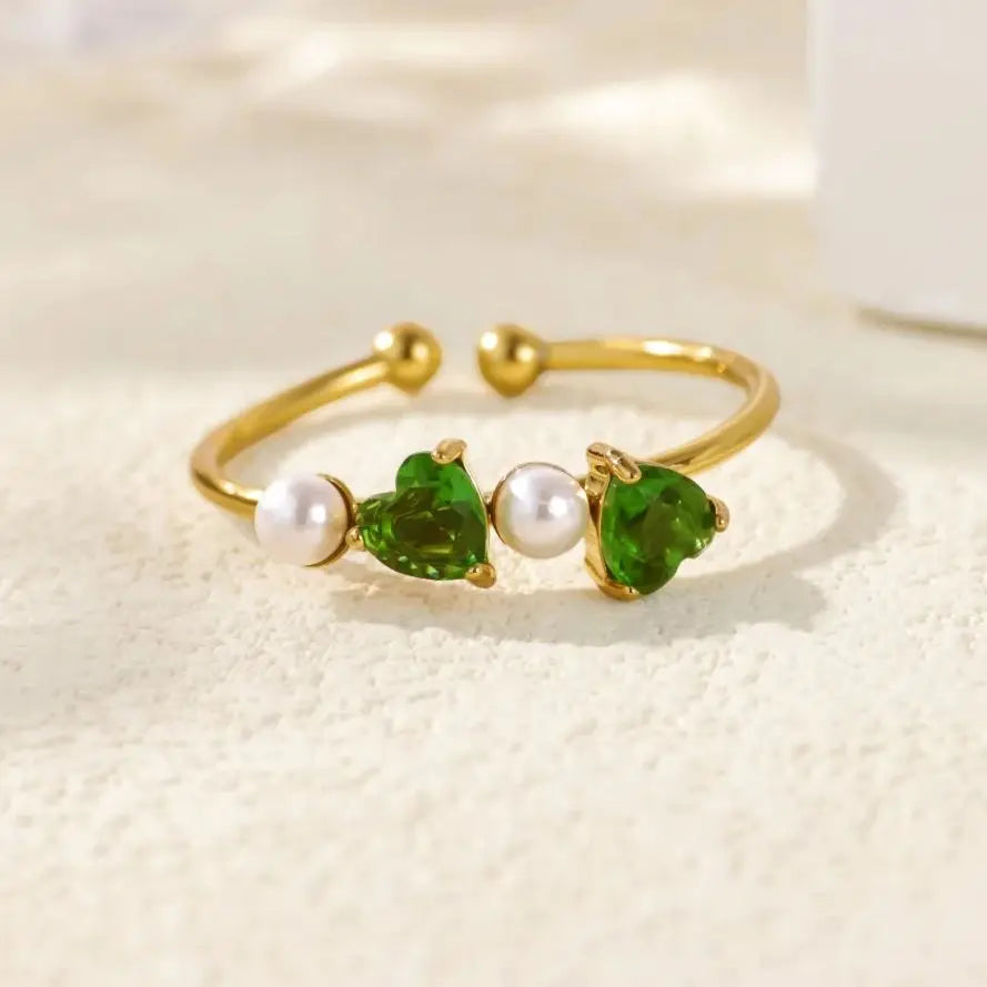 Edelstahl Vierblättriges Kleeblatt Ringe für Frauen Goldfarbe Zirkon Öffnung Paar Ring Ästhetischer Hochzeit Bohème Schmuck Geschenk