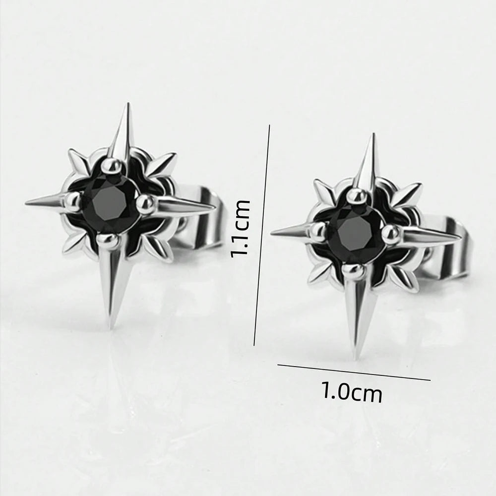 Schwarzer CZ Metall Stern Ohrstecker für Herren Damen Hip Hop Stil Antik Silber Farbe Start Klare Kristall Paar Ohrringe