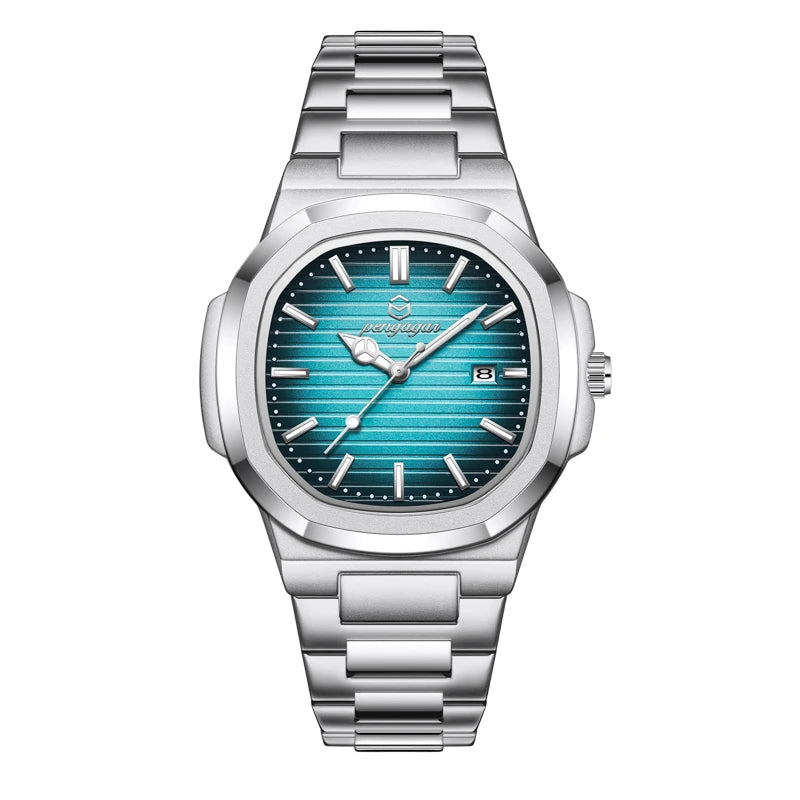 2026 Nuevo reloj de pulsera de lujo militar para hombre, cuadrado, impermeable, luminoso, con fecha y semana, reloj de cuarzo de acero inoxidable para hombre, Reloj+caja