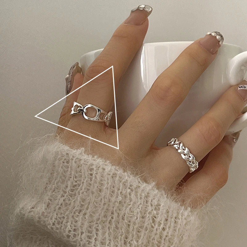 VENTFILLE Anillo de plata de ley 925 con diseño de gotas de agua irregulares, estilo retro simple, hecho a mano, para mujer