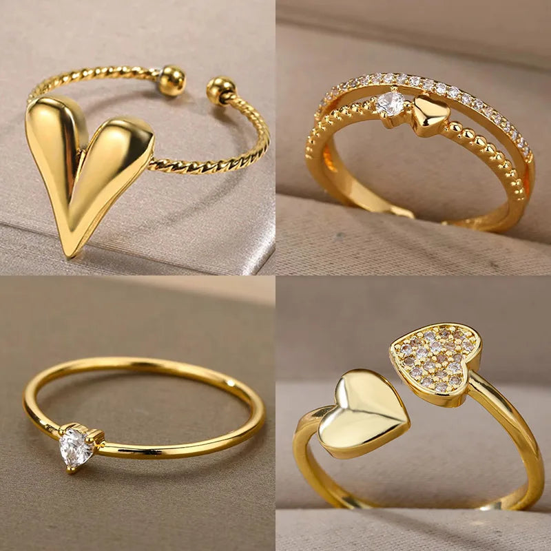 Anillos de Corazón Pequeño de Zircón para Mujer Anillo Minimalista de Corazón de Acero Inoxidable Anillo Delicado para el Dedo Regalos de San Valentín Envío Gratis