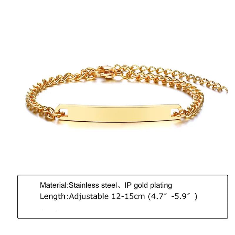 Individuelles personalisiertes Namens-ID-Armband für Mädchen und Jungen, Edelstahl-Gliederketten-Kronenarmband, nicht allergisch