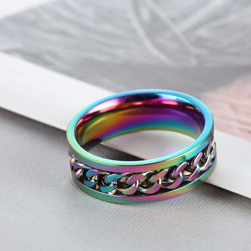 Titan-Stahl drehbare Kette Ringe für Frauen Männer Spinner Dekompression Multifunktionaler Kettenring Flaschenöffner Ring Schmuck
