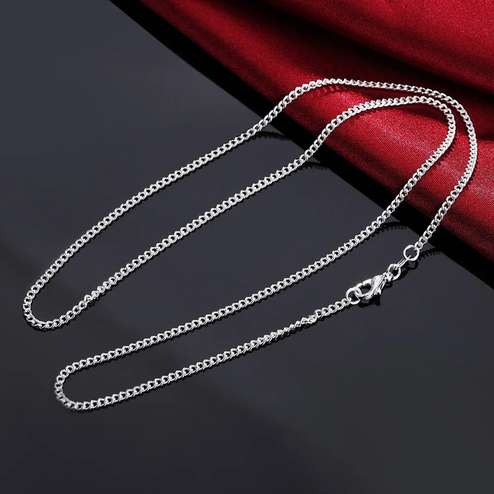 Collar de cadena de plata de ley 925 de 2 mm 40-75 cm para hombre y mujer, abalorio, regalo de boda, fiesta, joyería, accesorios de Navidad