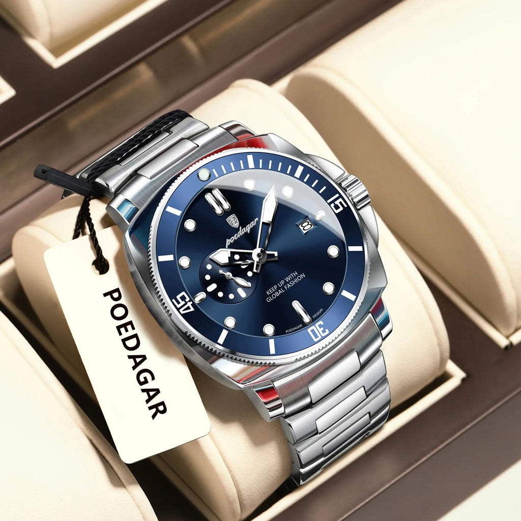 POEDAGAR Reloj de Lujo de Alta Moda para Hombre Impermeable Luminoso Fecha Relojes de Acero Inoxidable Negocios Cuarzo Reloj de Pulsera Masculino
